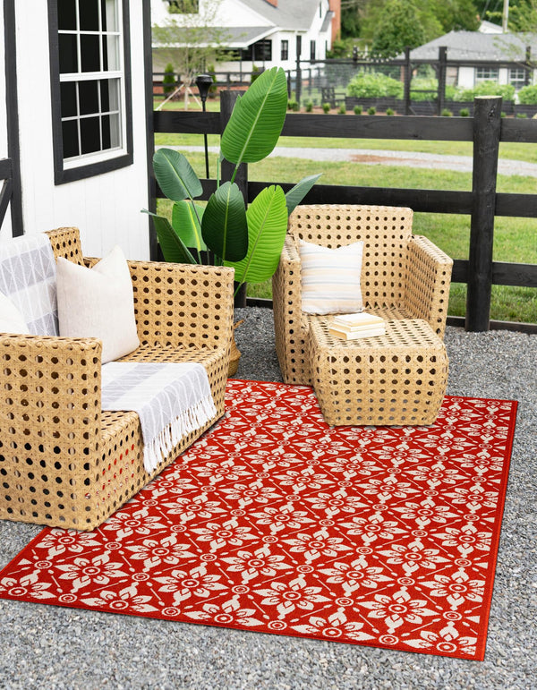 Seaside Lattice Collection Area Rug - Whitby Rectangle Rust Red lifestyle 35