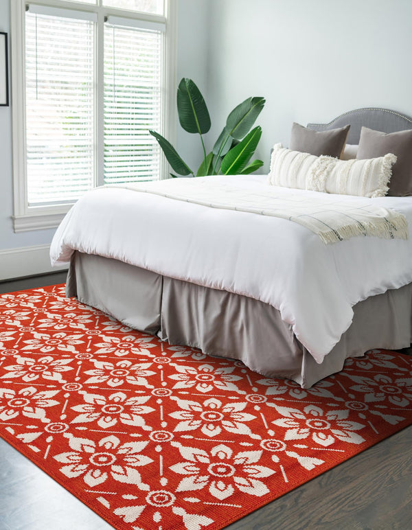 Seaside Lattice Collection Area Rug - Whitby Rectangle Rust Red lifestyle 40