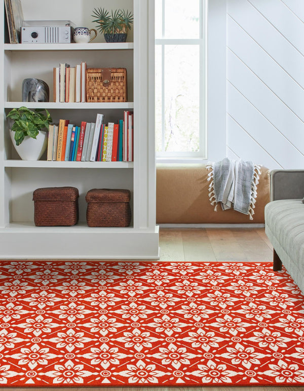 Seaside Lattice Collection Area Rug - Whitby Rectangle Rust Red lifestyle 50