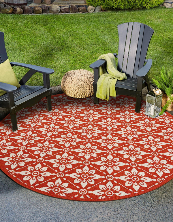 Seaside Lattice Collection Area Rug - Whitby Round Rust Red lifestyle 65