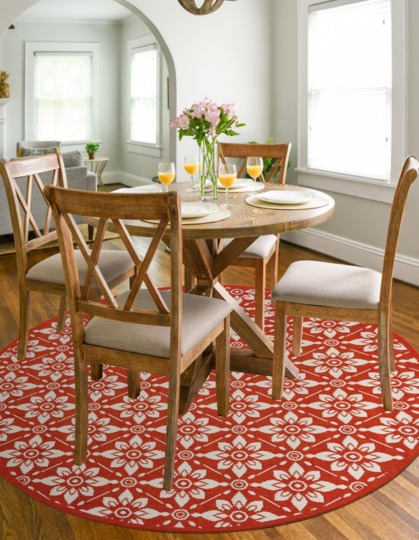Seaside Lattice Collection Area Rug - Whitby Round Rust Red lifestyle 80