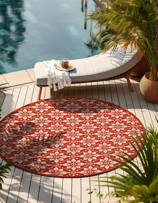 Seaside Lattice Collection Area Rug - Whitby Round Rust Red lifestyle 95