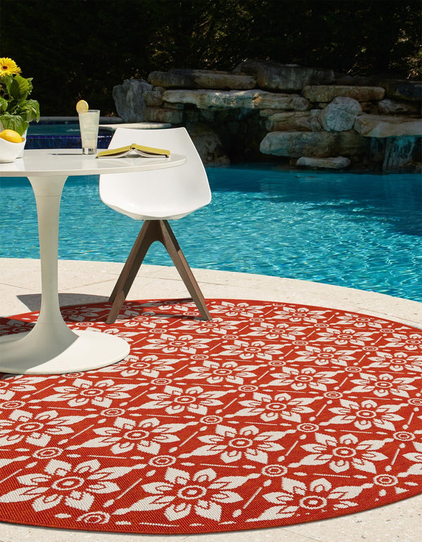 Seaside Lattice Collection Area Rug - Whitby Round Rust Red lifestyle 155