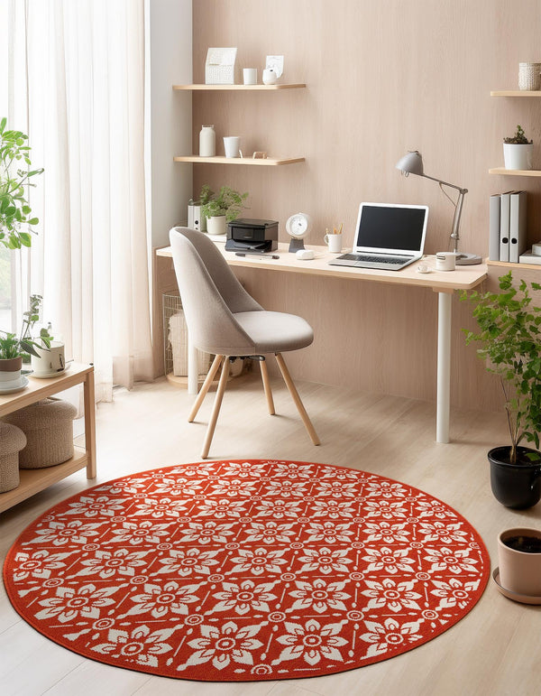 Seaside Lattice Collection Area Rug - Whitby Round Rust Red lifestyle 170