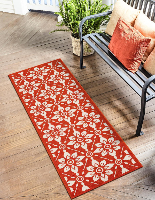 Seaside Lattice Collection Area Rug - Whitby Runner Rust Red lifestyle 64