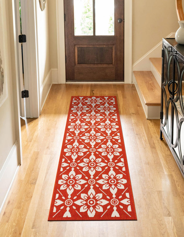 Seaside Lattice Collection Area Rug - Whitby Runner Rust Red lifestyle 109