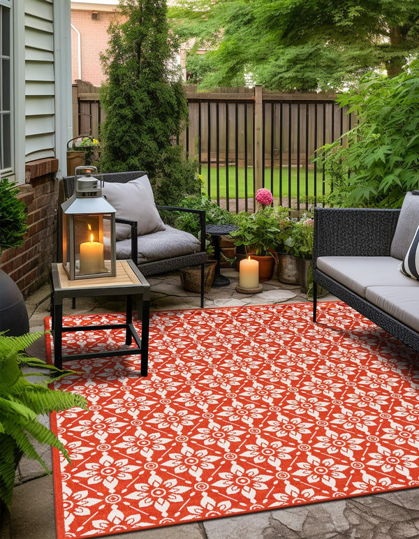 Seaside Lattice Collection Area Rug - Whitby Square Rust Red lifestyle 66