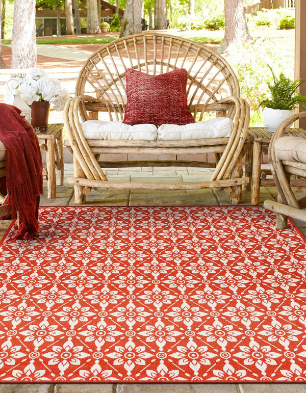 Seaside Lattice Collection Area Rug - Whitby Square Rust Red lifestyle 96