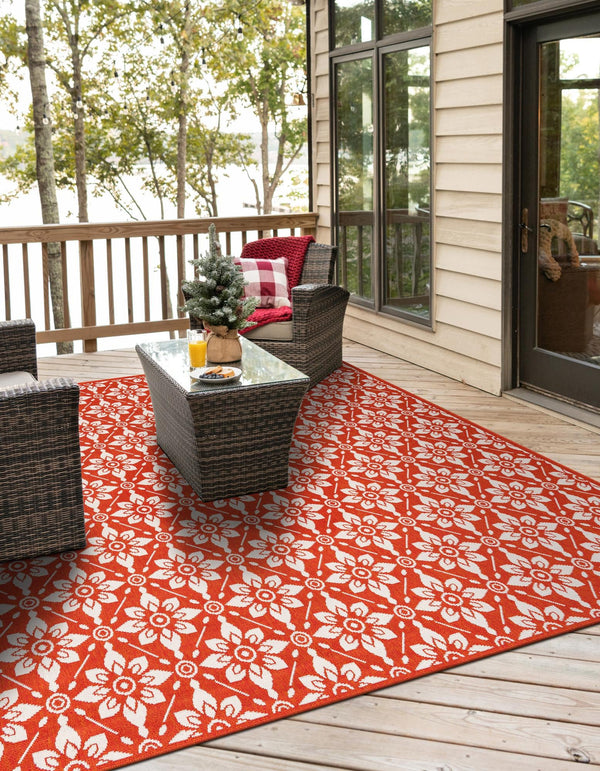 Seaside Lattice Collection Area Rug - Whitby Square Rust Red lifestyle 156