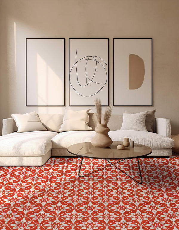 Seaside Lattice Collection Area Rug - Whitby Square Rust Red lifestyle 171