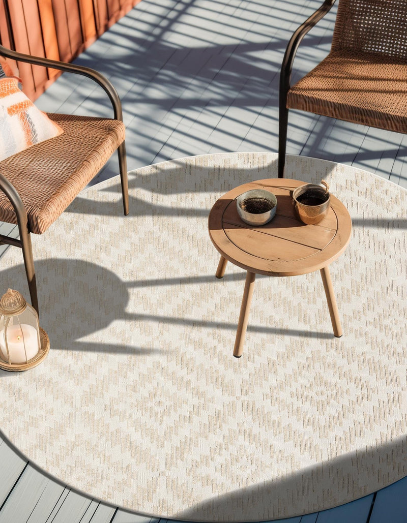 Catalina Cove Outdoor Collection Area Rug - Coronado Round Beige and Ivory lifestyle 58