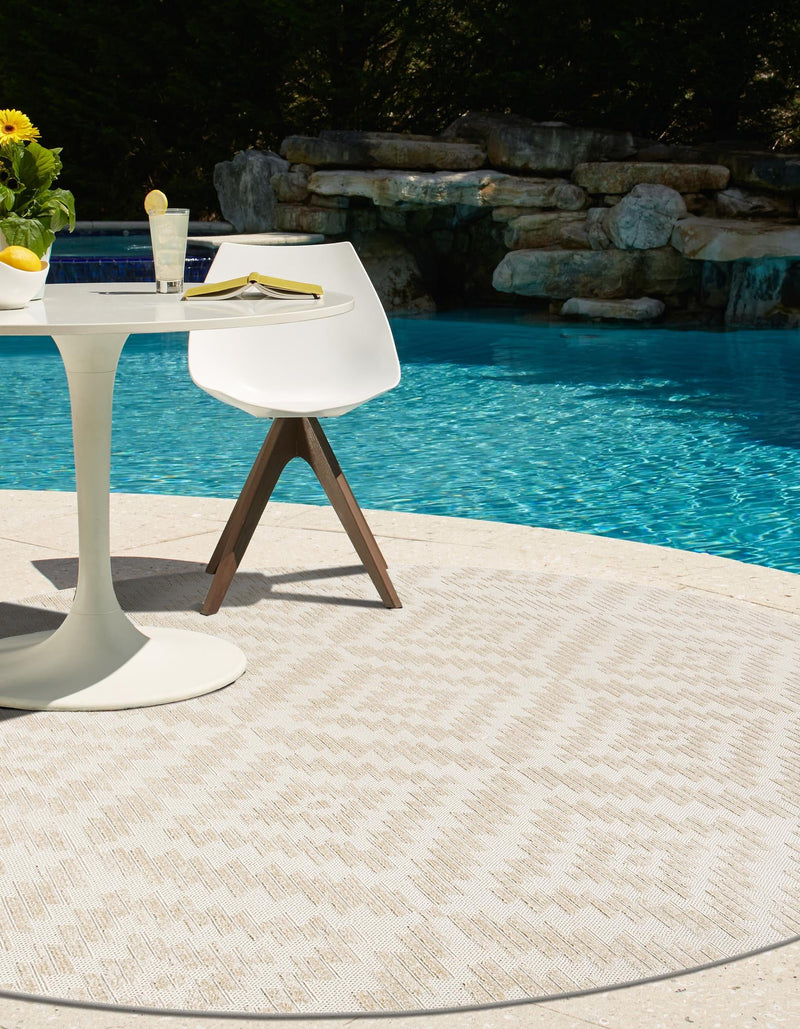 Catalina Cove Outdoor Collection Area Rug - Coronado Round Beige and Ivory lifestyle 68