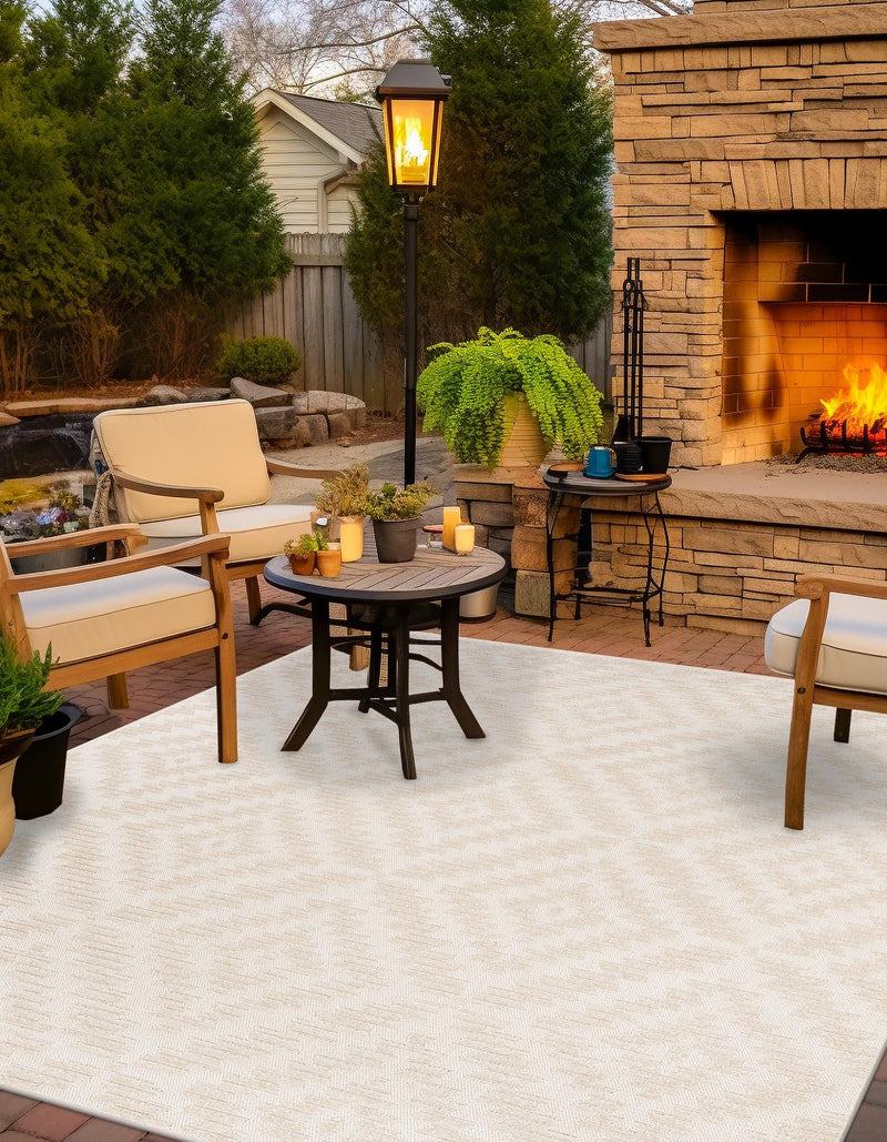 Catalina Cove Outdoor Collection Area Rug - Coronado Square Beige and Ivory lifestyle 65