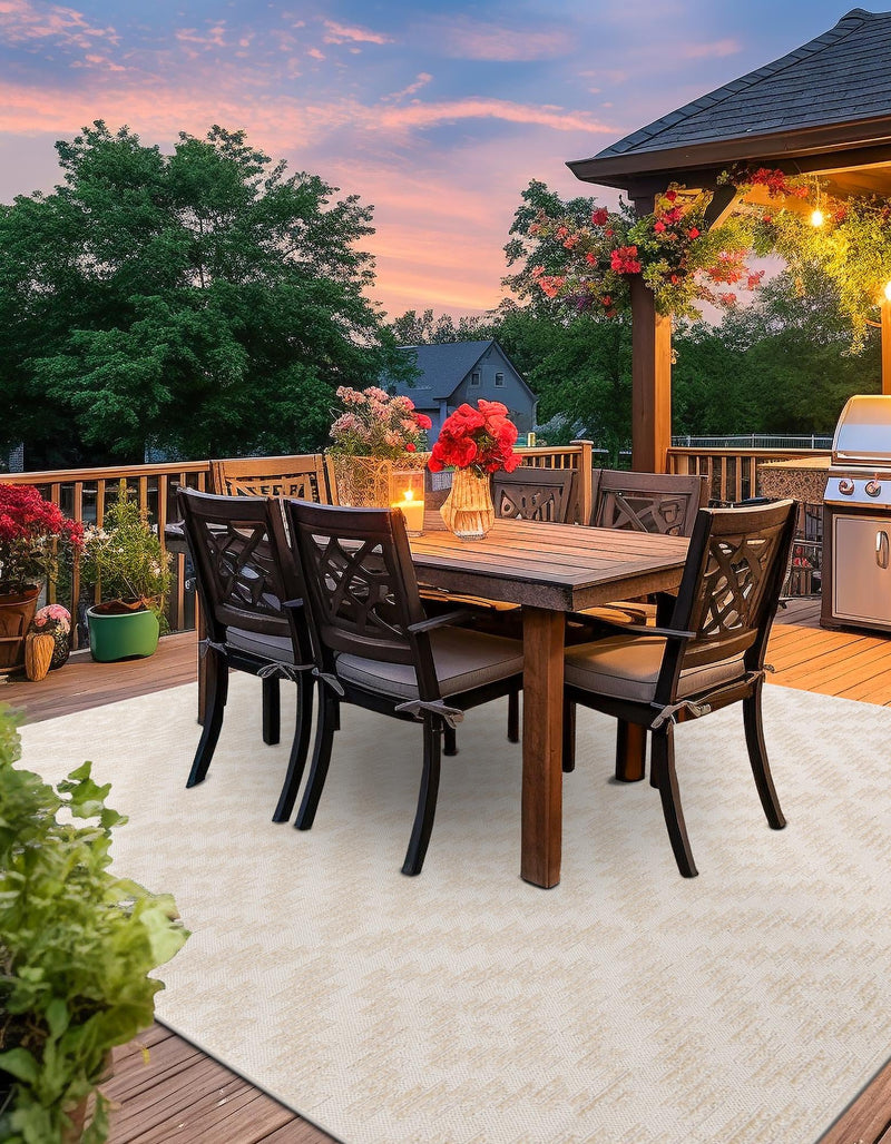 Catalina Cove Outdoor Collection Area Rug - Coronado Square Beige and Ivory lifestyle 77