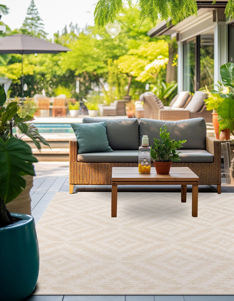 Catalina Cove Outdoor Collection Area Rug - Coronado Square Beige and Ivory lifestyle 95