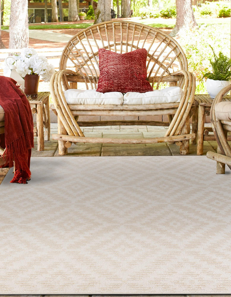Catalina Cove Outdoor Collection Area Rug - Coronado Square Beige and Ivory lifestyle 107