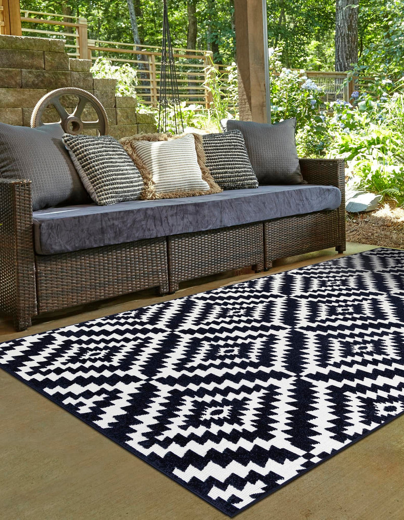 Catalina Cove Outdoor Collection Area Rug - Coronado Rectangle Navy Blue lifestyle 8