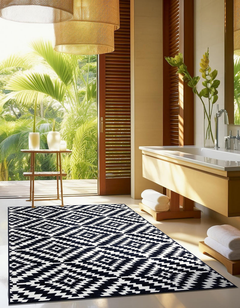 Catalina Cove Outdoor Collection Area Rug - Coronado Rectangle Navy Blue lifestyle 14