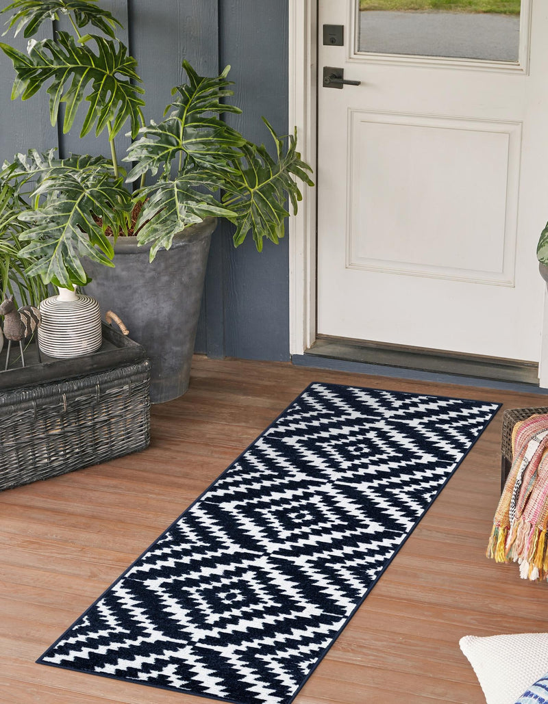 Catalina Cove Outdoor Collection Area Rug - Coronado Runner Navy Blue lifestyle 90