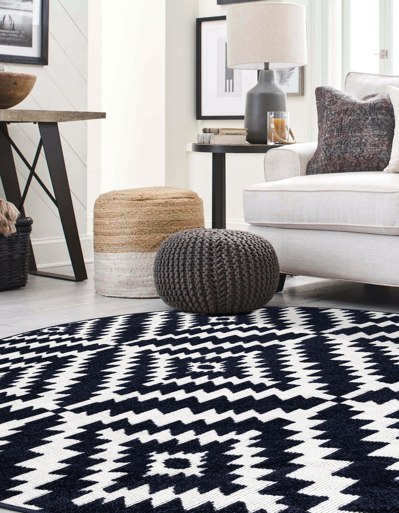 Catalina Cove Outdoor Collection Area Rug - Coronado Round Navy Blue lifestyle 57