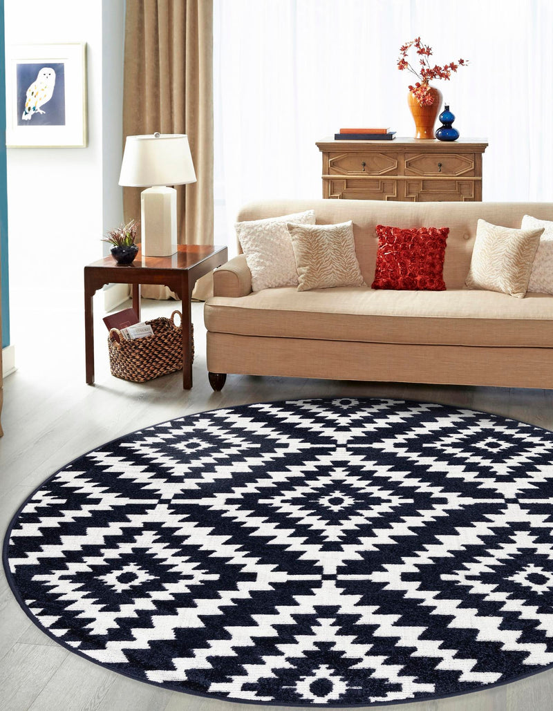 Catalina Cove Outdoor Collection Area Rug - Coronado Round Navy Blue lifestyle 67