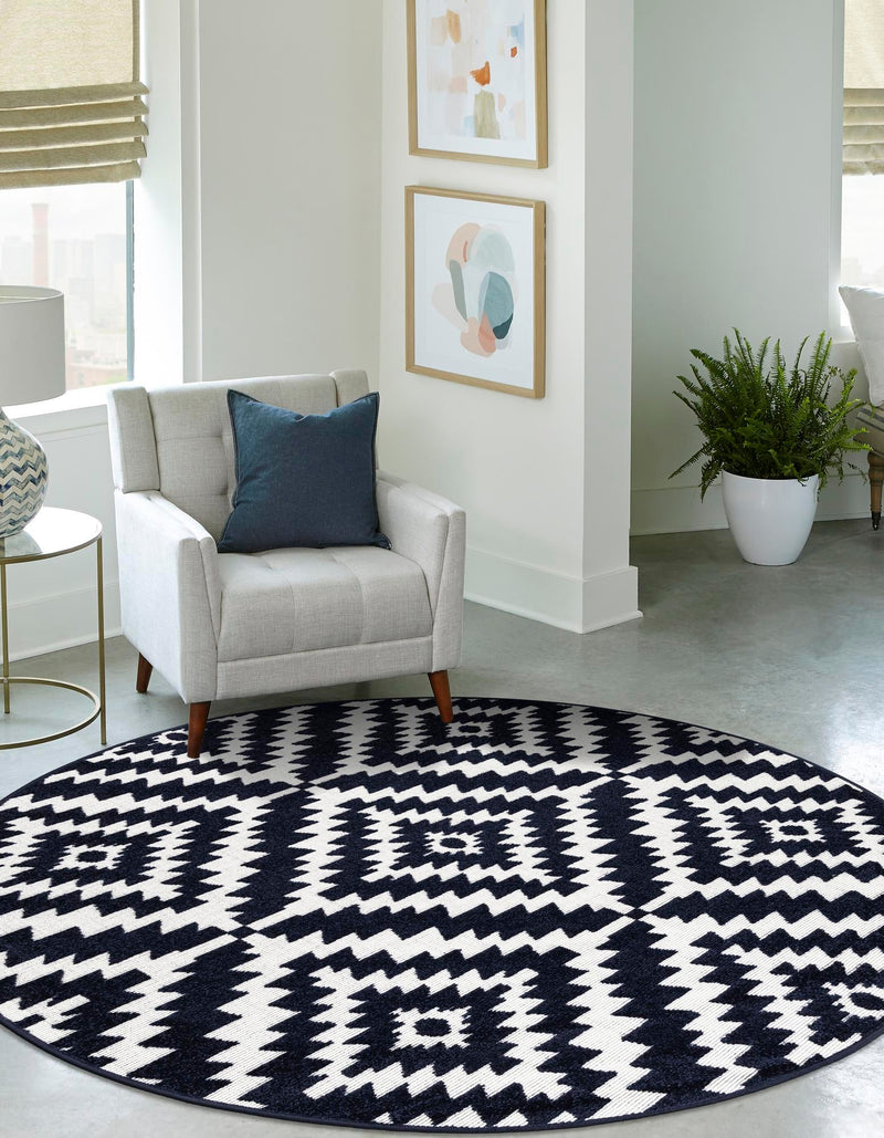 Catalina Cove Outdoor Collection Area Rug - Coronado Round Navy Blue lifestyle 77