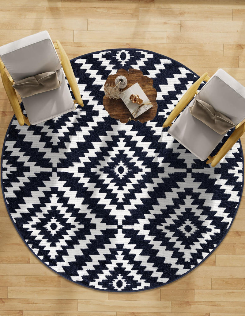 Catalina Cove Outdoor Collection Area Rug - Coronado Round Navy Blue lifestyle 97