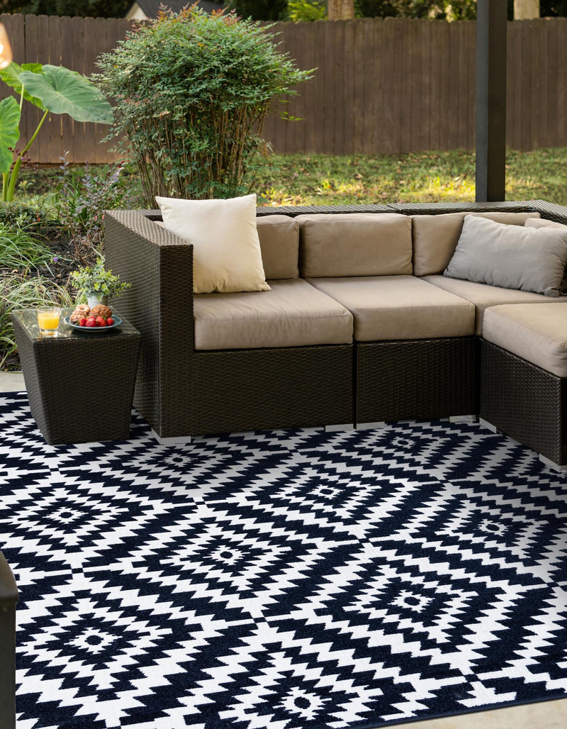 Catalina Cove Outdoor Collection Area Rug - Coronado Square Navy Blue lifestyle 51