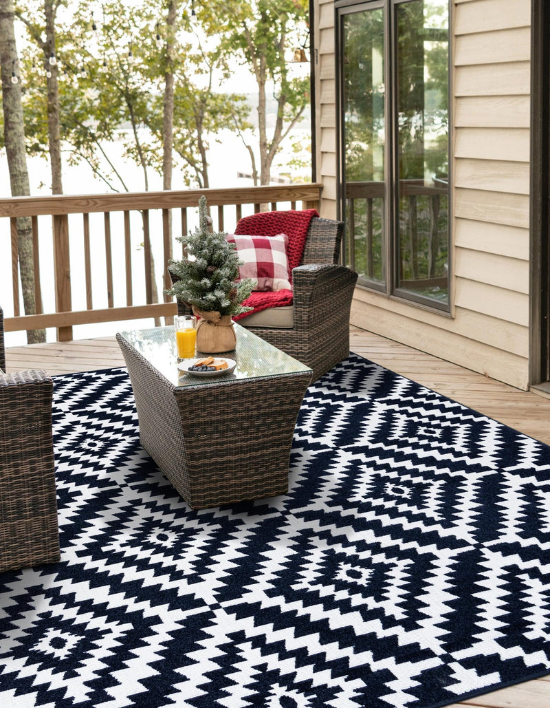 Catalina Cove Outdoor Collection Area Rug - Coronado Square Navy Blue lifestyle 61