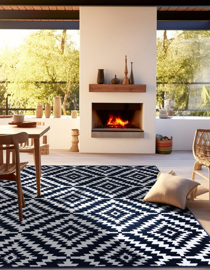 Catalina Cove Outdoor Collection Area Rug - Coronado Square Navy Blue lifestyle 71