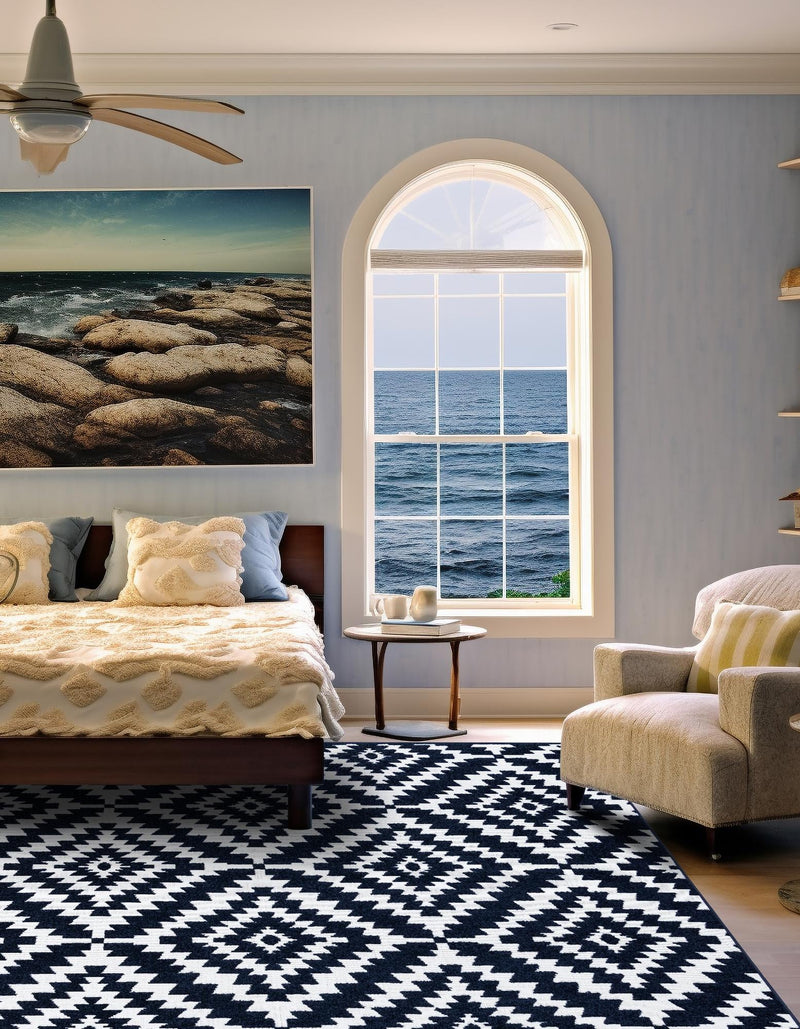Catalina Cove Outdoor Collection Area Rug - Coronado Square Navy Blue lifestyle 76
