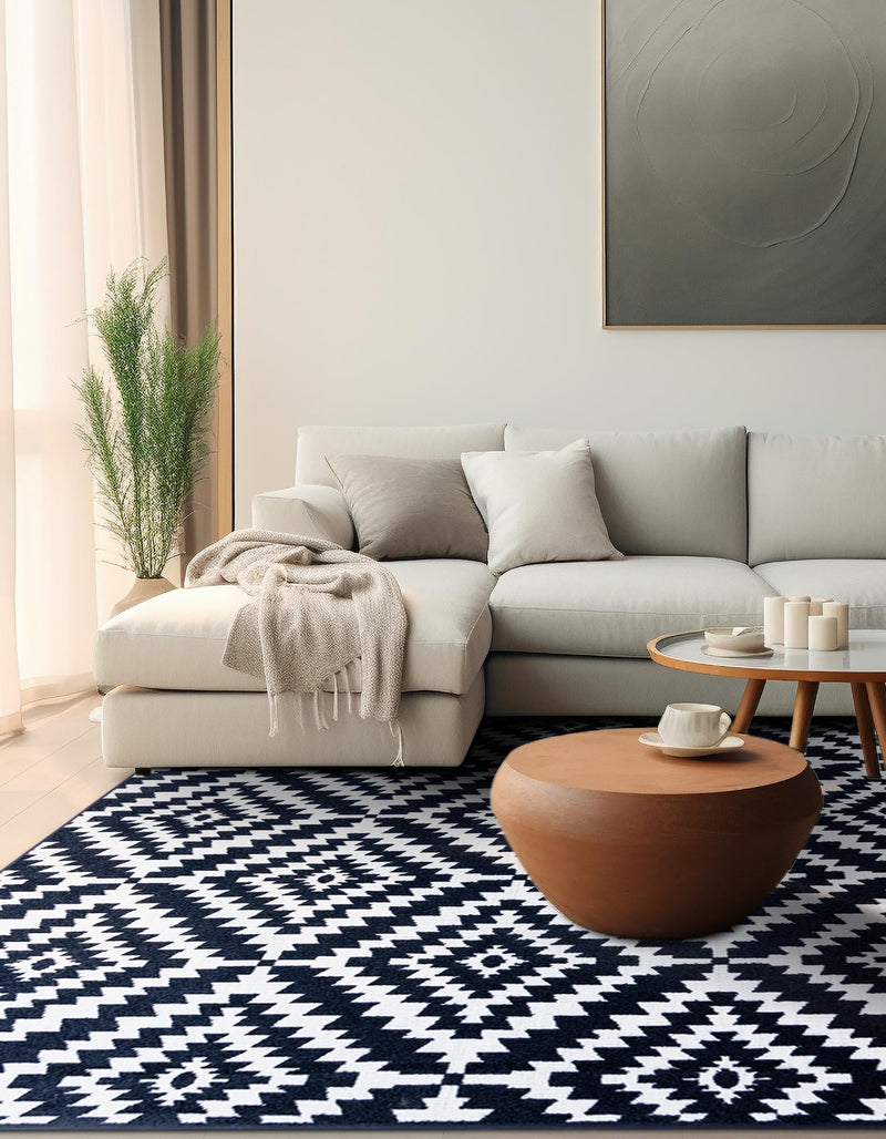 Catalina Cove Outdoor Collection Area Rug - Coronado Square Navy Blue lifestyle 86