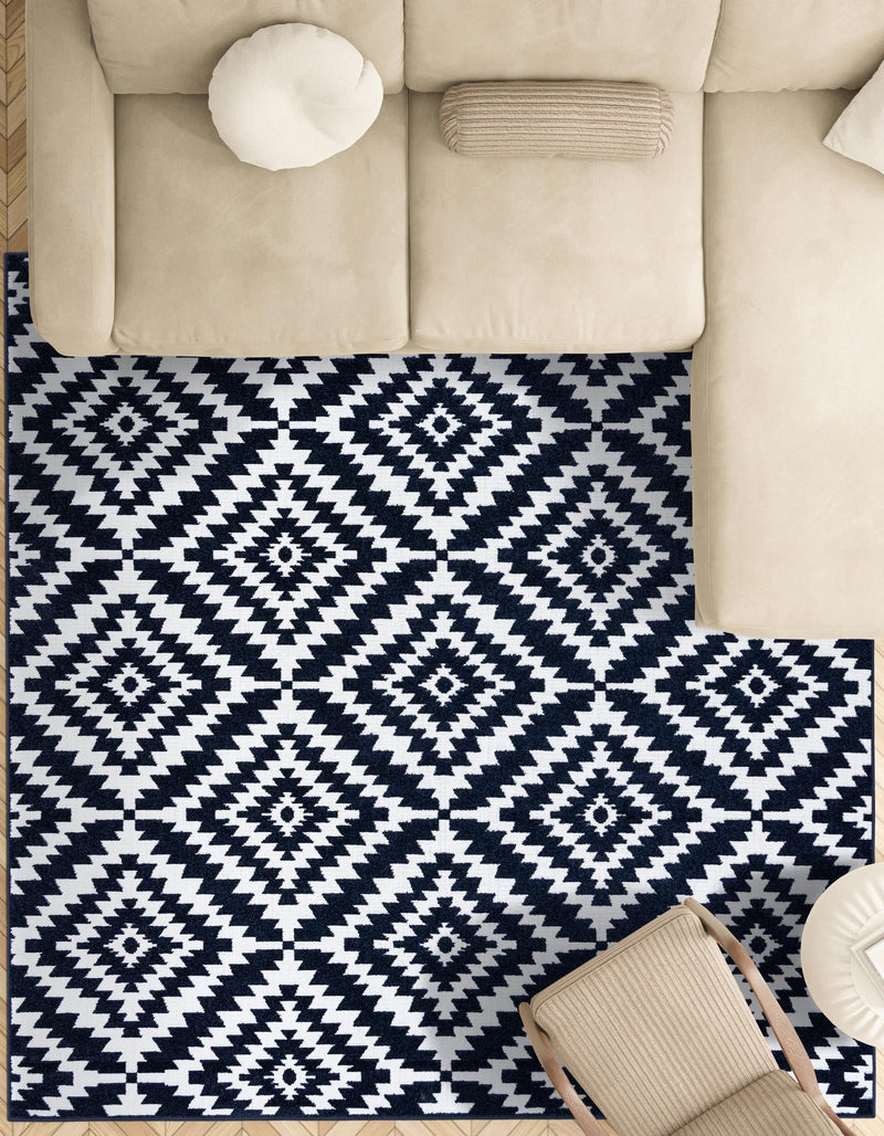 Catalina Cove Outdoor Collection Area Rug - Coronado Square Navy Blue lifestyle 96