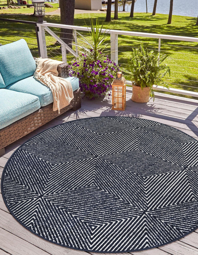 Catalina Cove Outdoor Collection Area Rug - Hermosa Round Navy Blue lifestyle 49