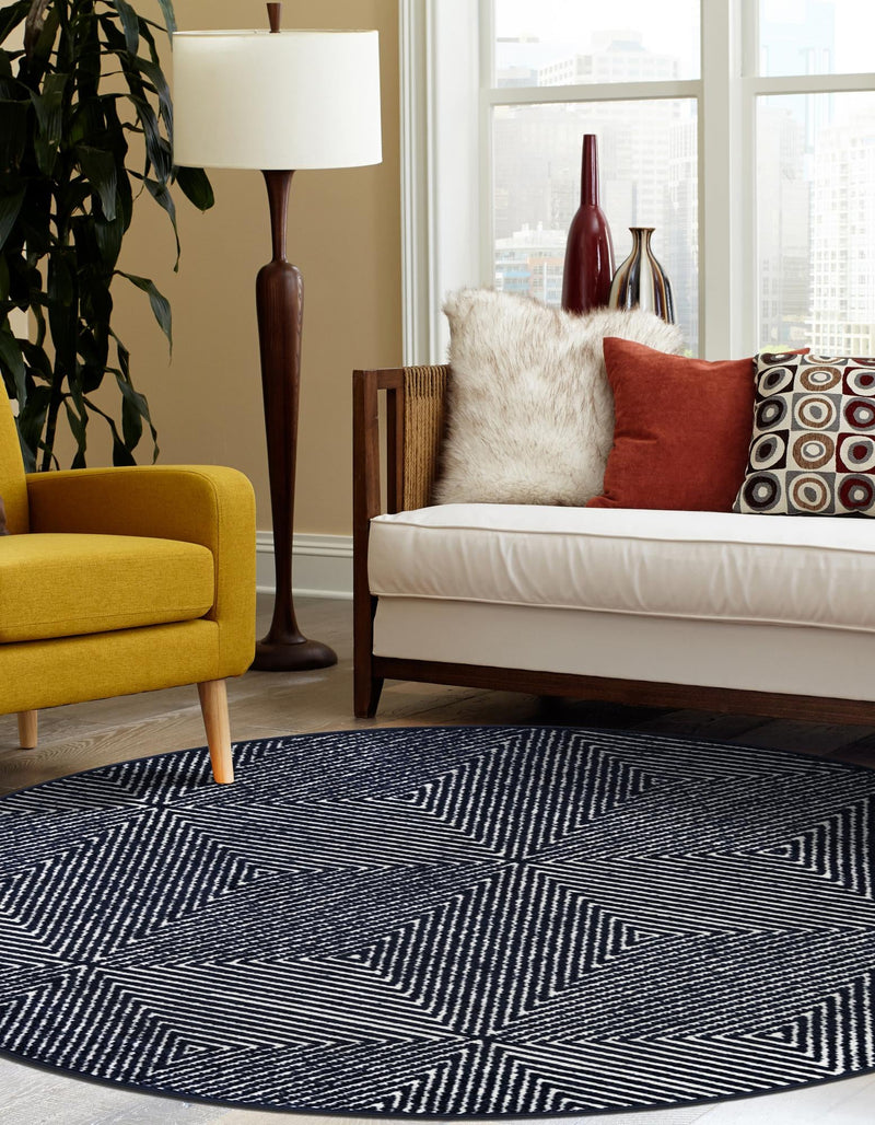 Catalina Cove Outdoor Collection Area Rug - Hermosa Round Navy Blue lifestyle 55
