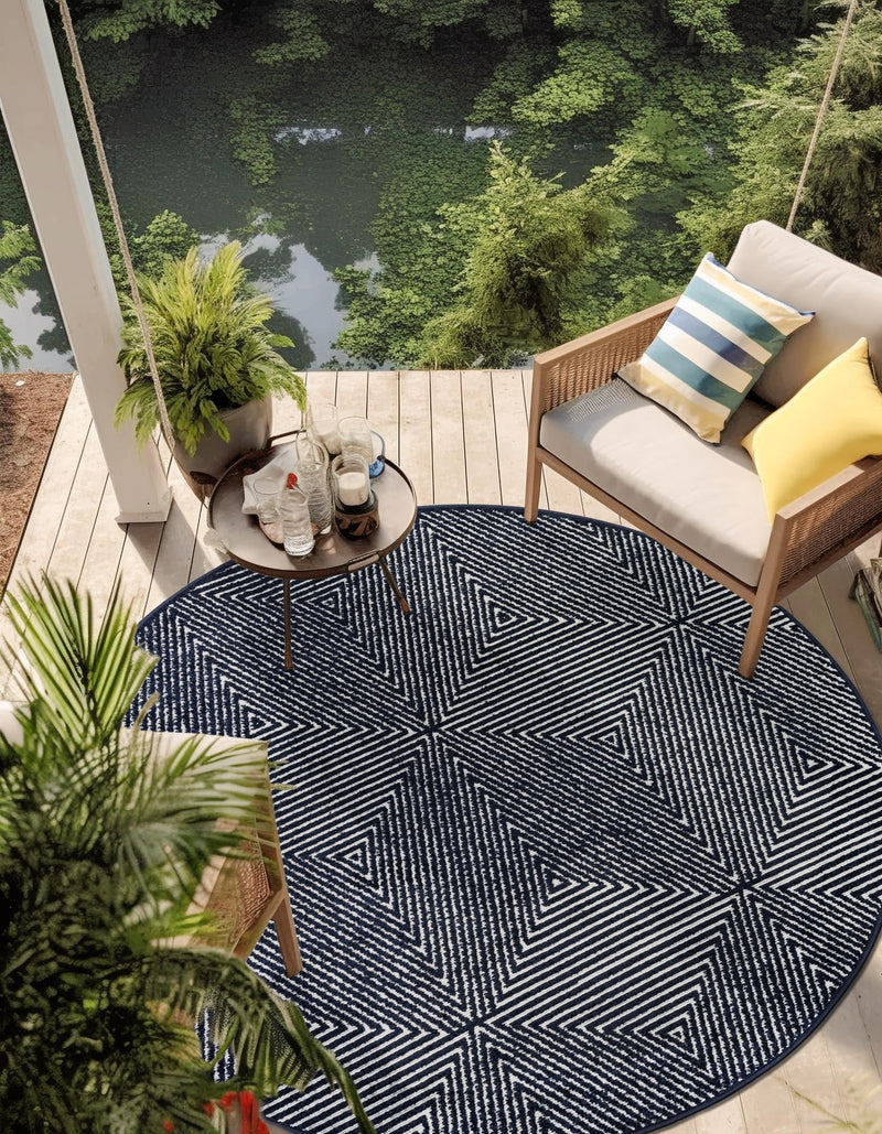 Catalina Cove Outdoor Collection Area Rug - Hermosa Round Navy Blue lifestyle 61