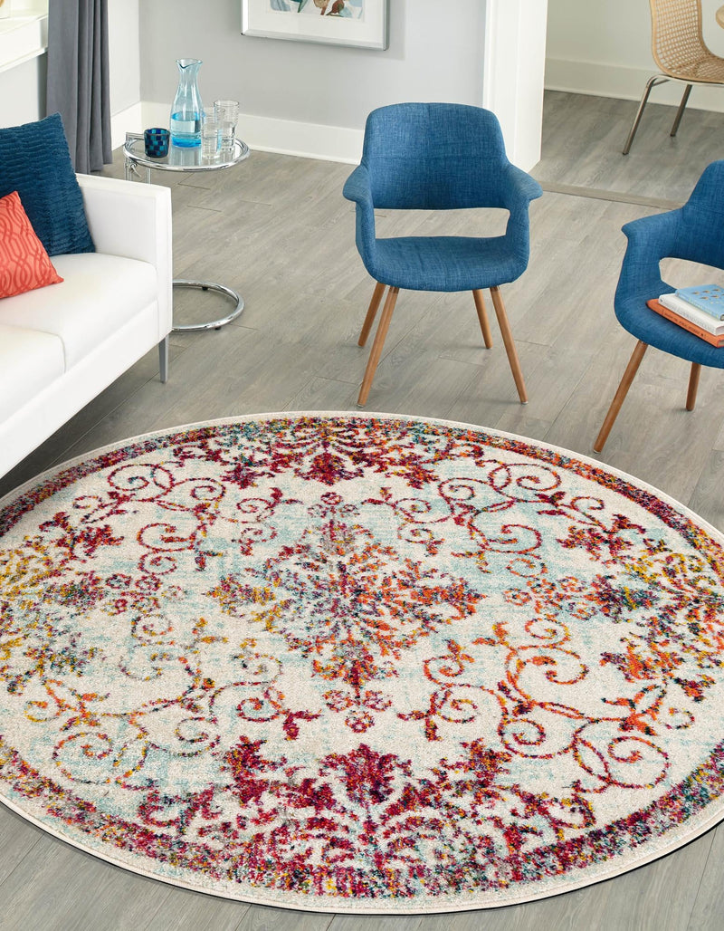 Brighton Terrace Collection Area Rug - Saltdean Round Ivory lifestyle 62
