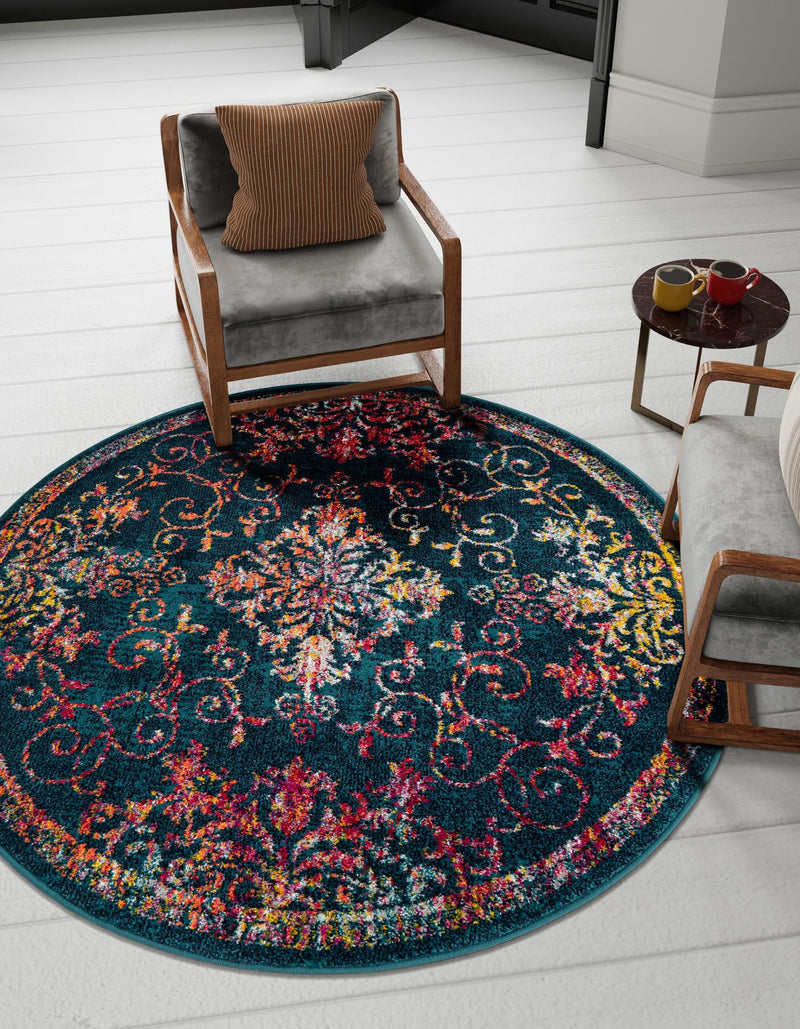 Brighton Terrace Collection Area Rug - Saltdean Round Navy Blue lifestyle 48