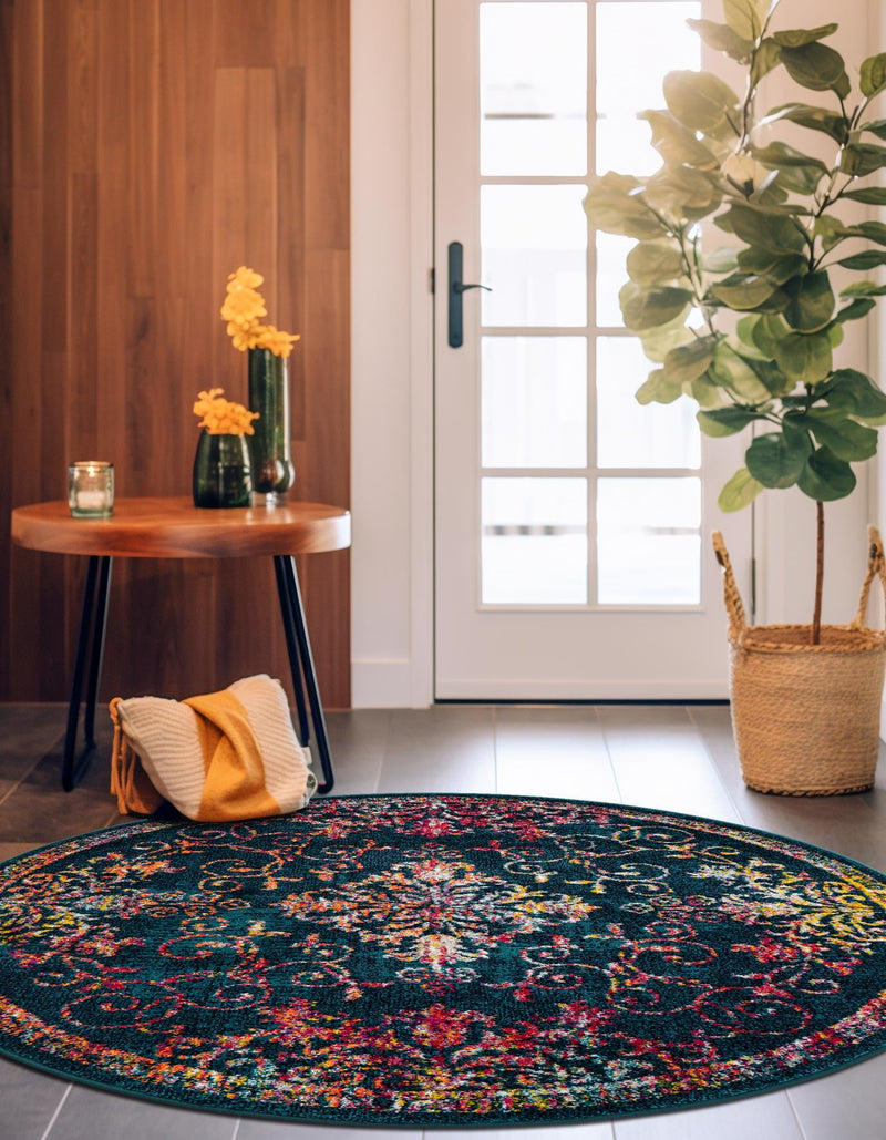 Brighton Terrace Collection Area Rug - Saltdean Round Navy Blue lifestyle 53