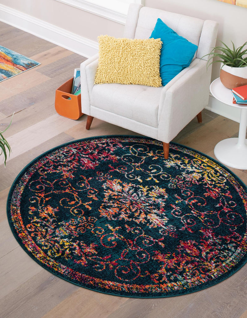 Brighton Terrace Collection Area Rug - Saltdean Round Navy Blue lifestyle 58