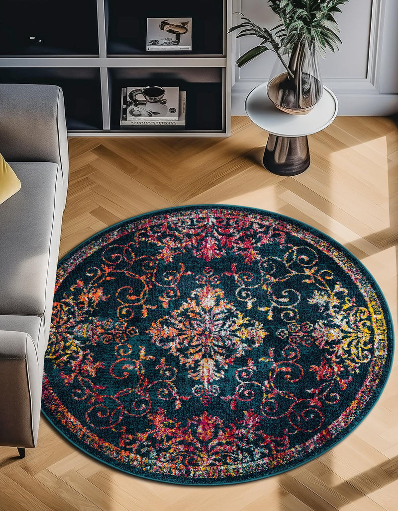 Brighton Terrace Collection Area Rug - Saltdean Round Navy Blue lifestyle 63