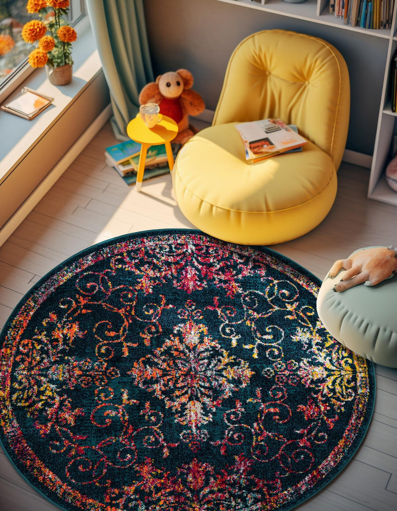 Brighton Terrace Collection Area Rug - Saltdean Round Navy Blue lifestyle 68