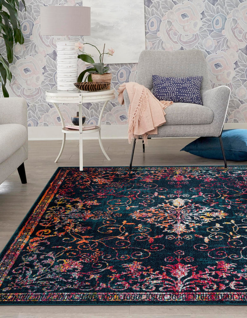 Brighton Terrace Collection Area Rug - Saltdean Square Navy Blue lifestyle 49
