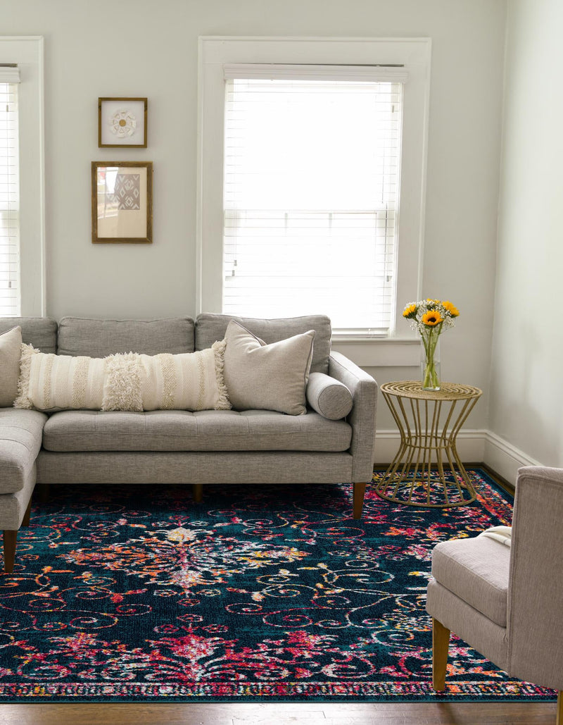 Brighton Terrace Collection Area Rug - Saltdean Square Navy Blue lifestyle 54