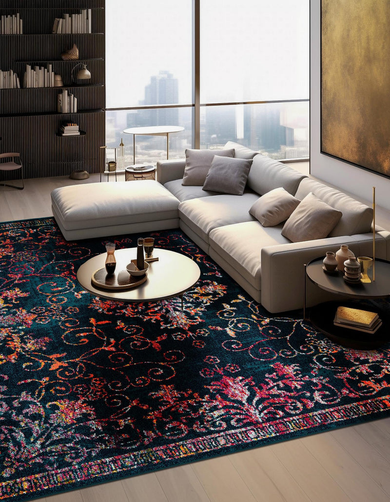 Brighton Terrace Collection Area Rug - Saltdean Square Navy Blue lifestyle 64