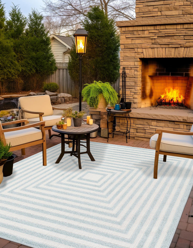 Catalina Cove Outdoor Collection Area Rug - Avalon Square Light Blue lifestyle 57