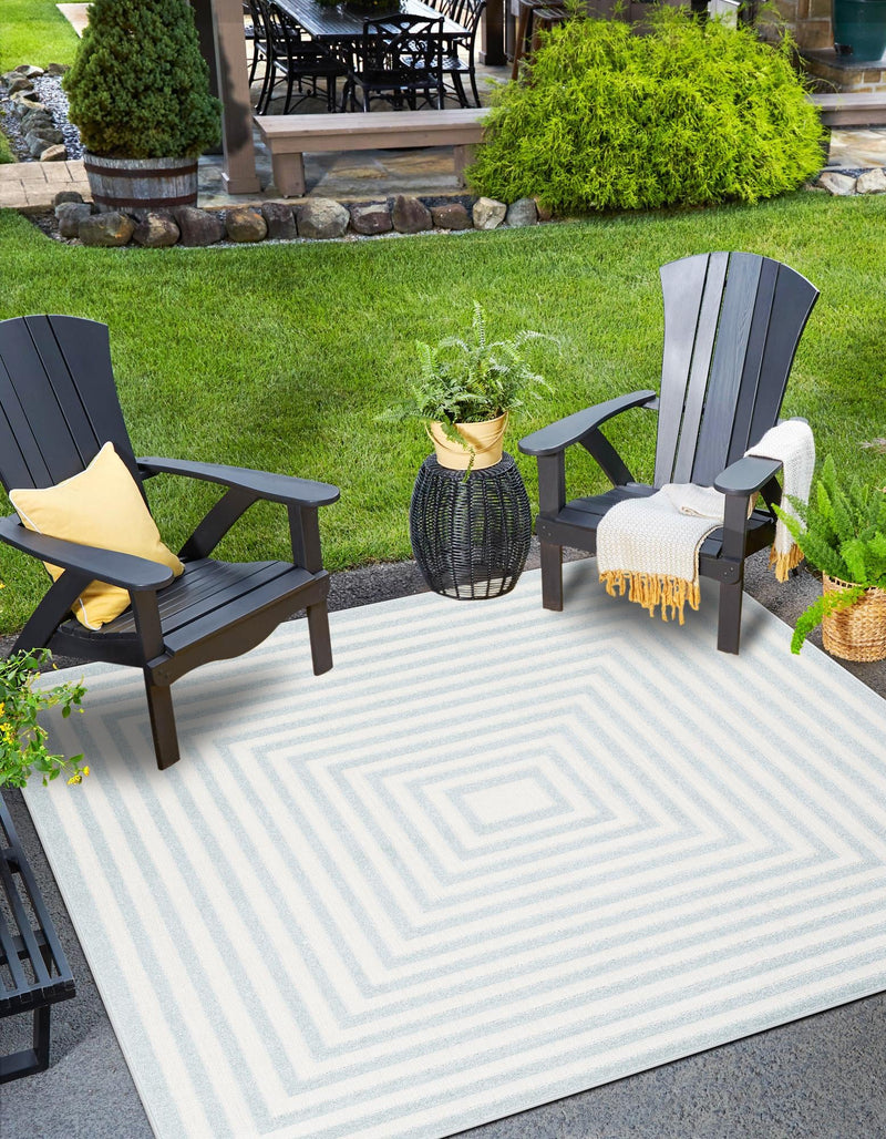 Catalina Cove Outdoor Collection Area Rug - Avalon Square Light Blue lifestyle 73