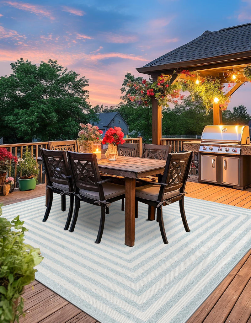 Catalina Cove Outdoor Collection Area Rug - Avalon Square Light Blue lifestyle 89