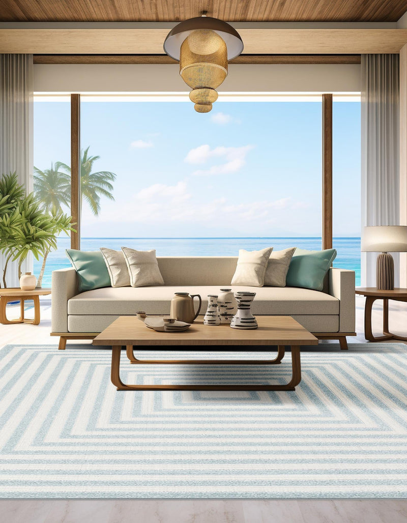 Catalina Cove Outdoor Collection Area Rug - Avalon Square Light Blue lifestyle 112