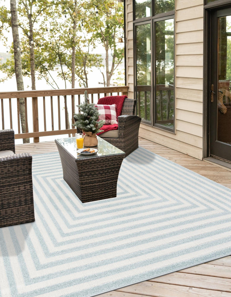 Catalina Cove Outdoor Collection Area Rug - Avalon Square Light Blue lifestyle 120